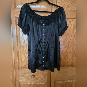 Torrid Plus Black Satin Button-Up Top